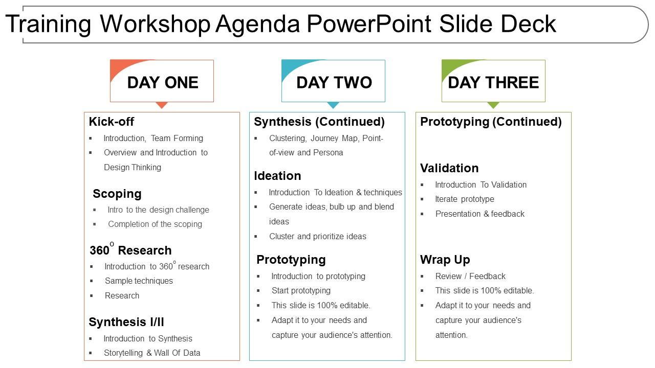 Training workshop agenda powerpoint slide deck Slide01