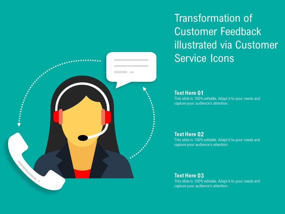 Transformation of customer feedback illustrated via customer service icons Slide01