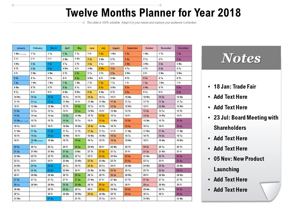 Twelve months planner for year 2018 Slide00