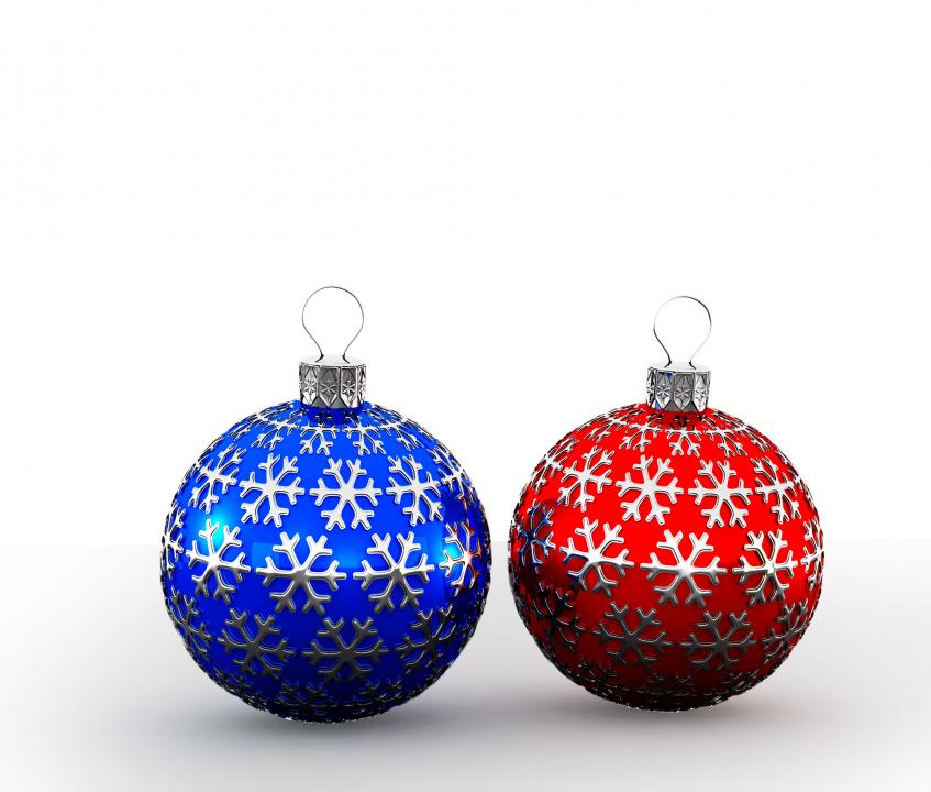 Two blue and red colored decorative balls stock photo Slide01
