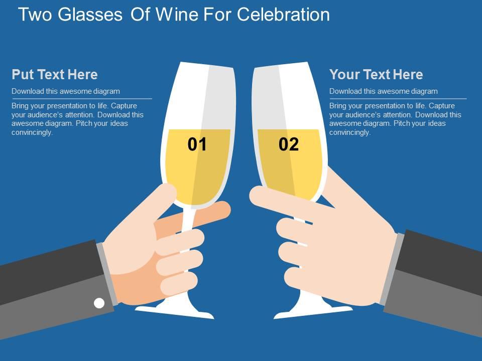 Two glasses of wine for celebration flat powerpoint design Slide01