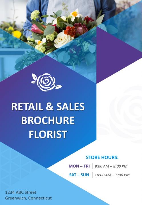 Two page retail and sales florist brochure template Slide01