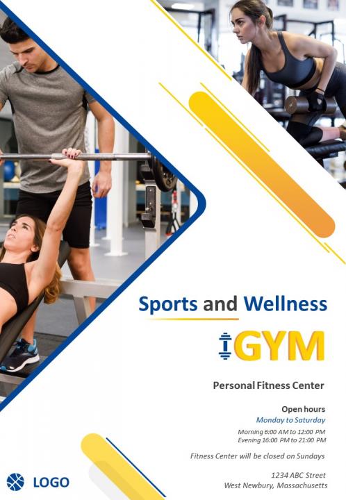 Two page sports and wellness gym brochure template Slide01