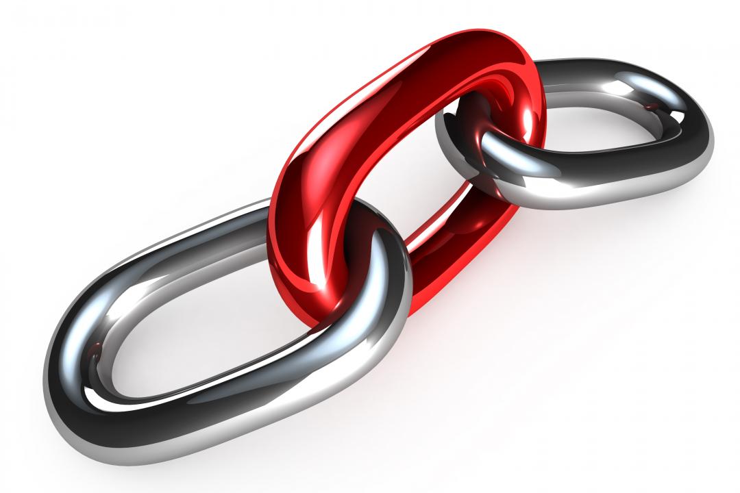 Two silver links with one red in the middle security stock photo Slide01