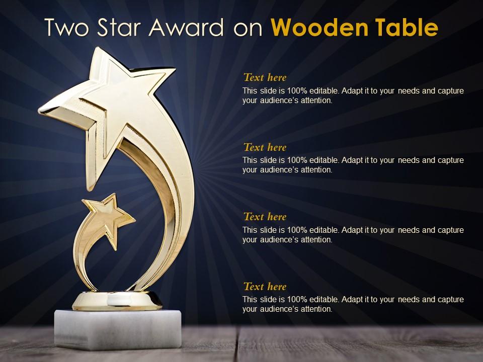 Two star award on wooden table Slide01