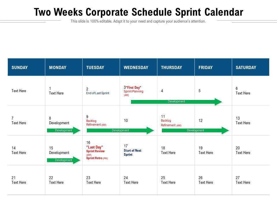 Two Weeks Corporate Schedule Sprint Calendar Presentation Graphics