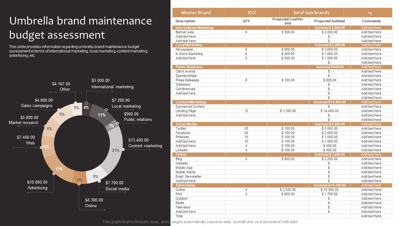 Umbrella Brand Maintenance Budget Assessment Product Corporate And