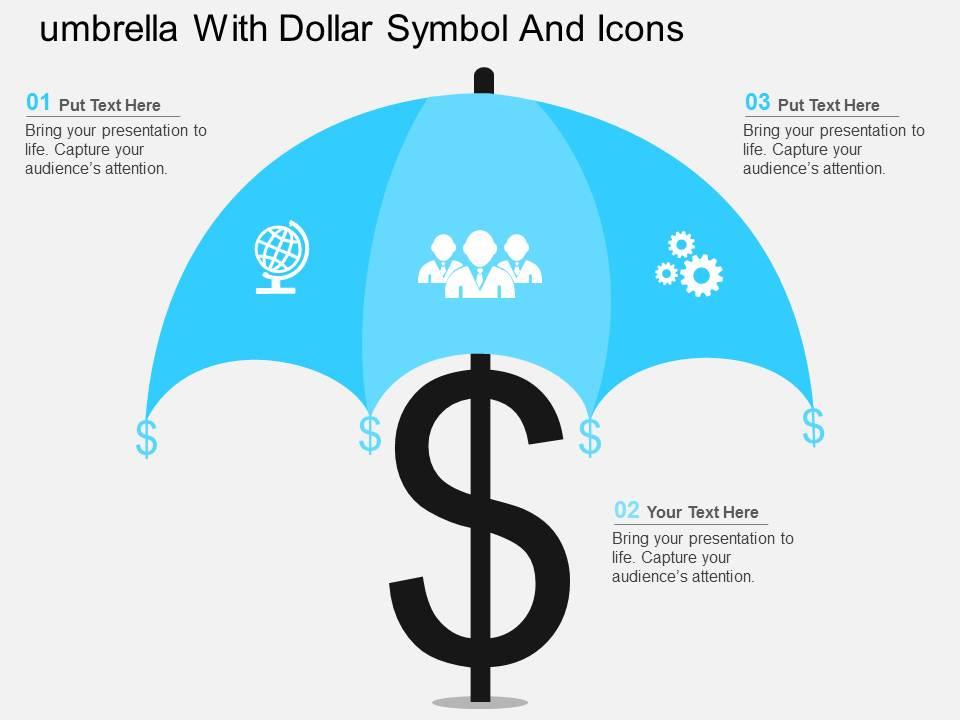 Umbrella with dollar symbol and icons flat powerpoint design Slide01