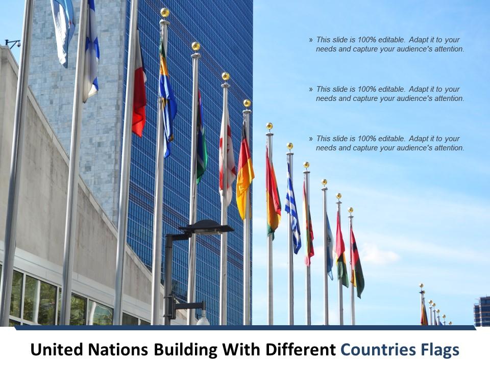 United Nations Building With Different Countries Flags PowerPoint