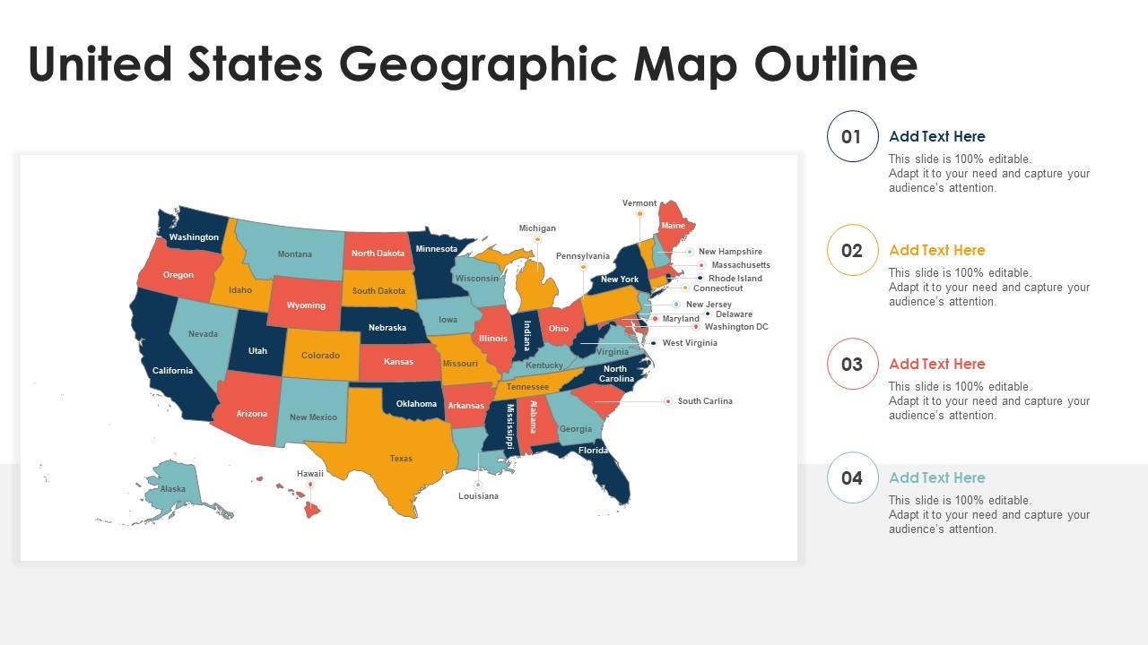 Us Map Template For Powerpoint With Editable States Slidemodel United States Geographic Map Outline Slide01