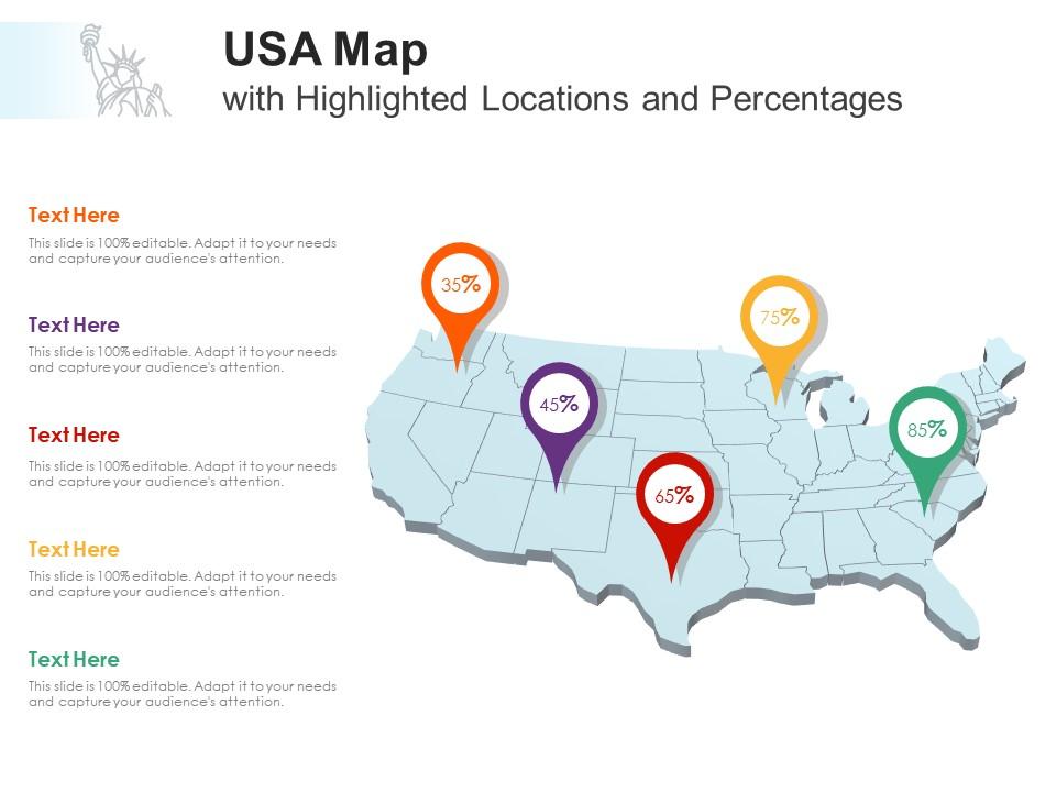 USA Map - Editable PowerPoint Template This deck of 65 editable