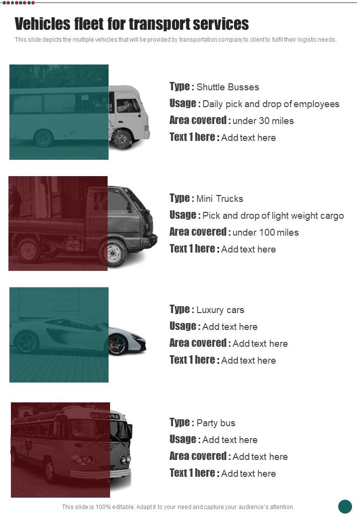 Vehicles Fleet For Transport Services Business Proposal For Transport
