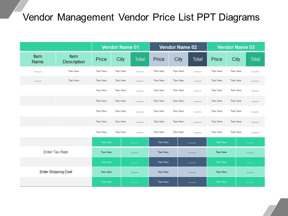 Vendor Management Vendor Price List Ppt Diagrams Graphics