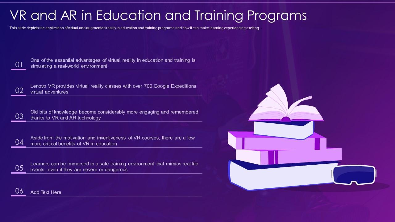 Ashley Furman Bage Lad os gøre det Virtual And Augmented Reality IT VR And AR In Education And Training  Programs | Presentation Graphics | Presentation PowerPoint Example | Slide  Templates