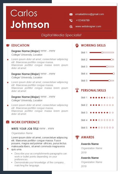 Visual resume format for digital media specialist Slide01