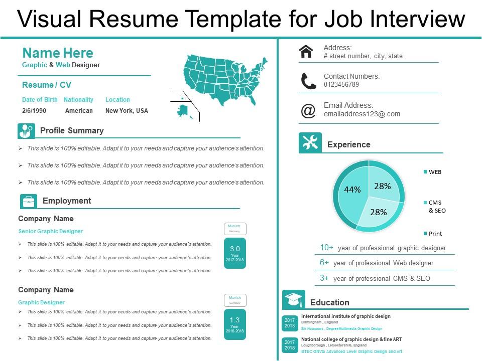 Visual resume template for job interview Slide01