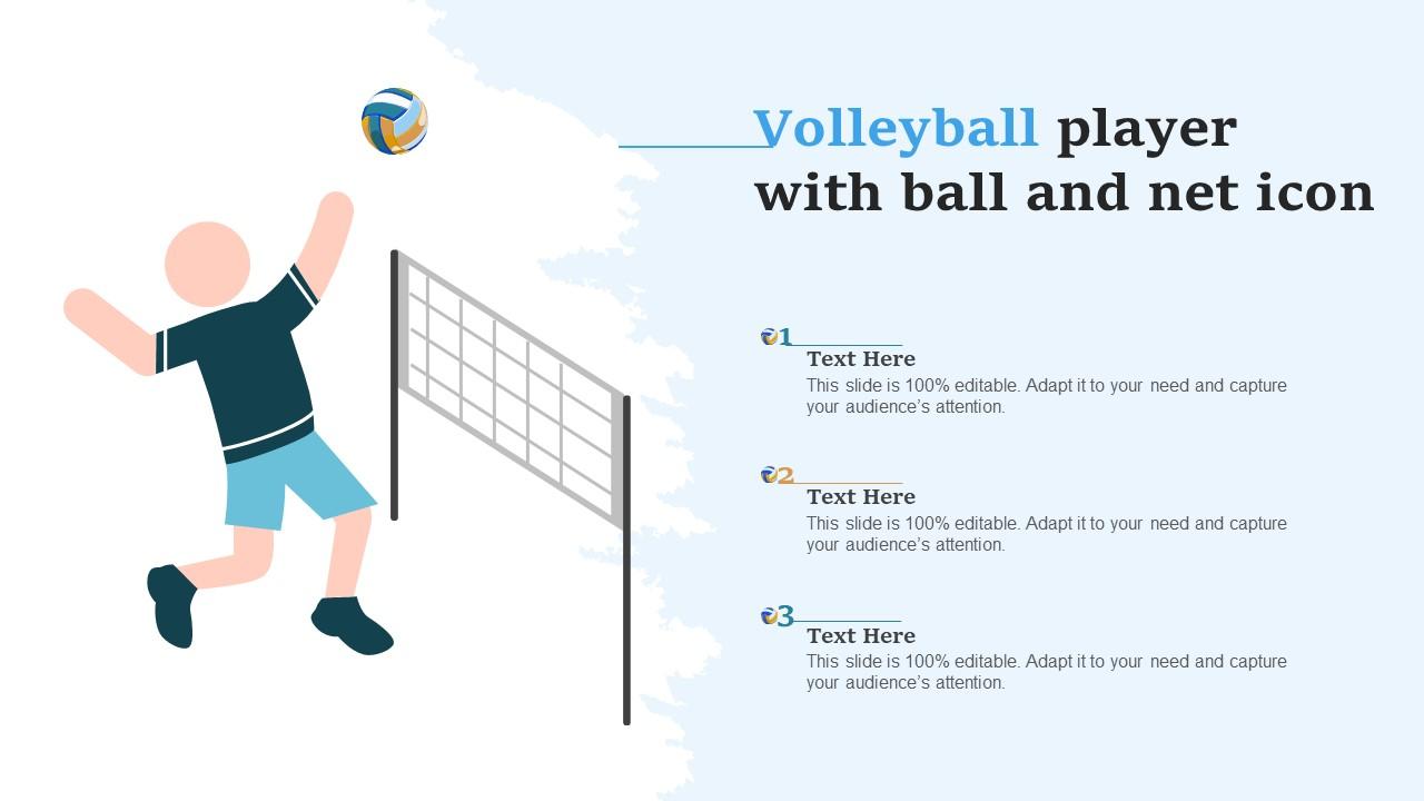 Volleyball Player With Ball And Net Icon PPT Sample