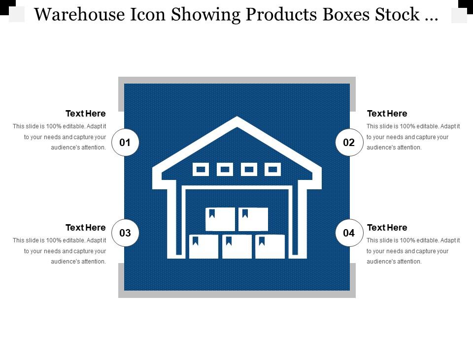 Warehouse icon showing products boxes stock layout Slide01