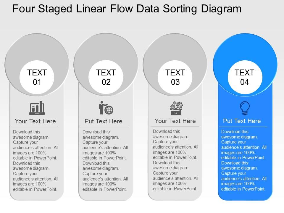 We Four Staged Linear Flow Data Sorting Diagram Powerpoint Template ...