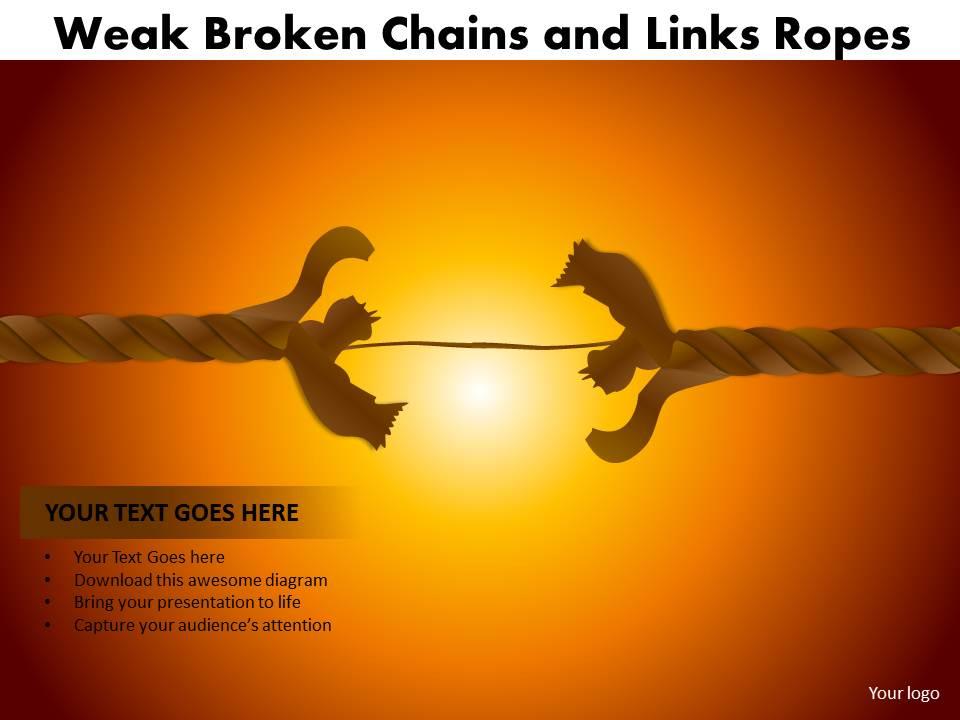 weak broken chains and links ropes 24 PowerPoint Slides Diagrams