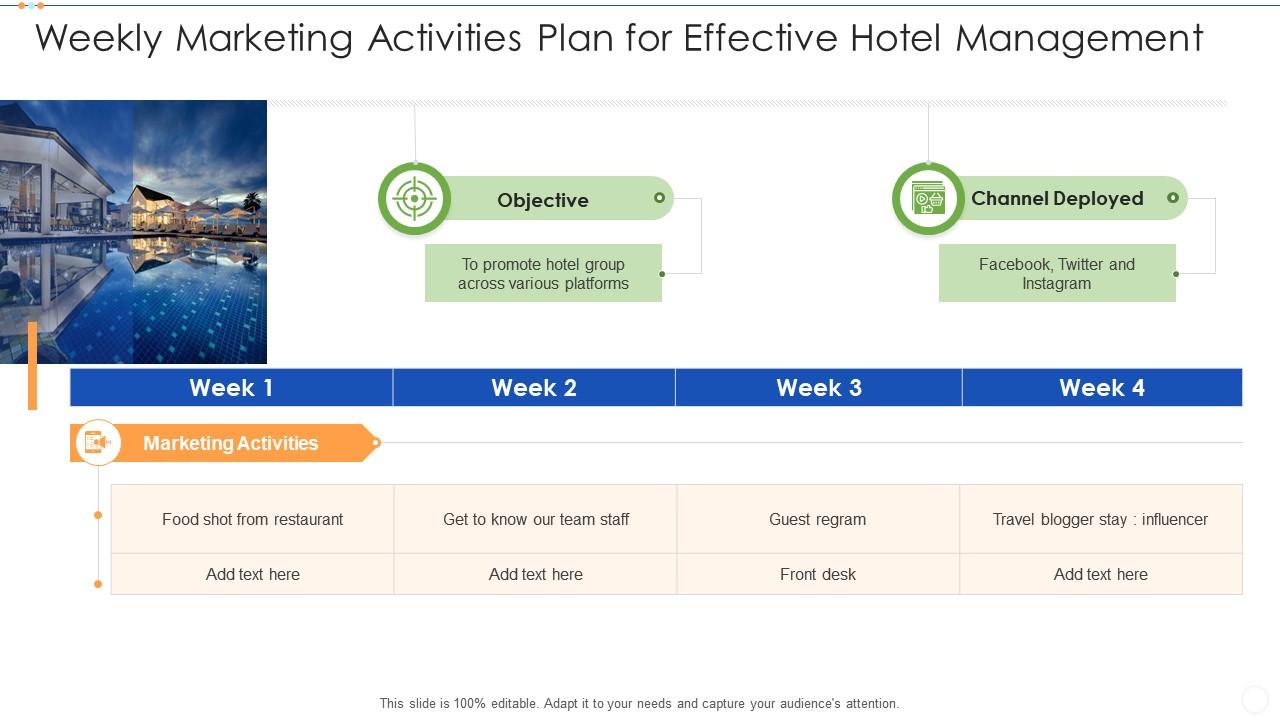 Weekly marketing activities plan for effective hotel management Slide01