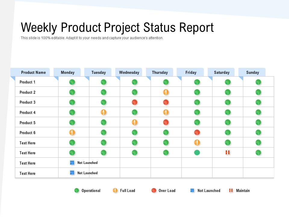 Weekly product project status report