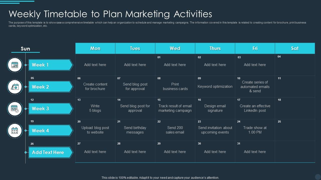Weekly Timetable To Plan Marketing Activities
