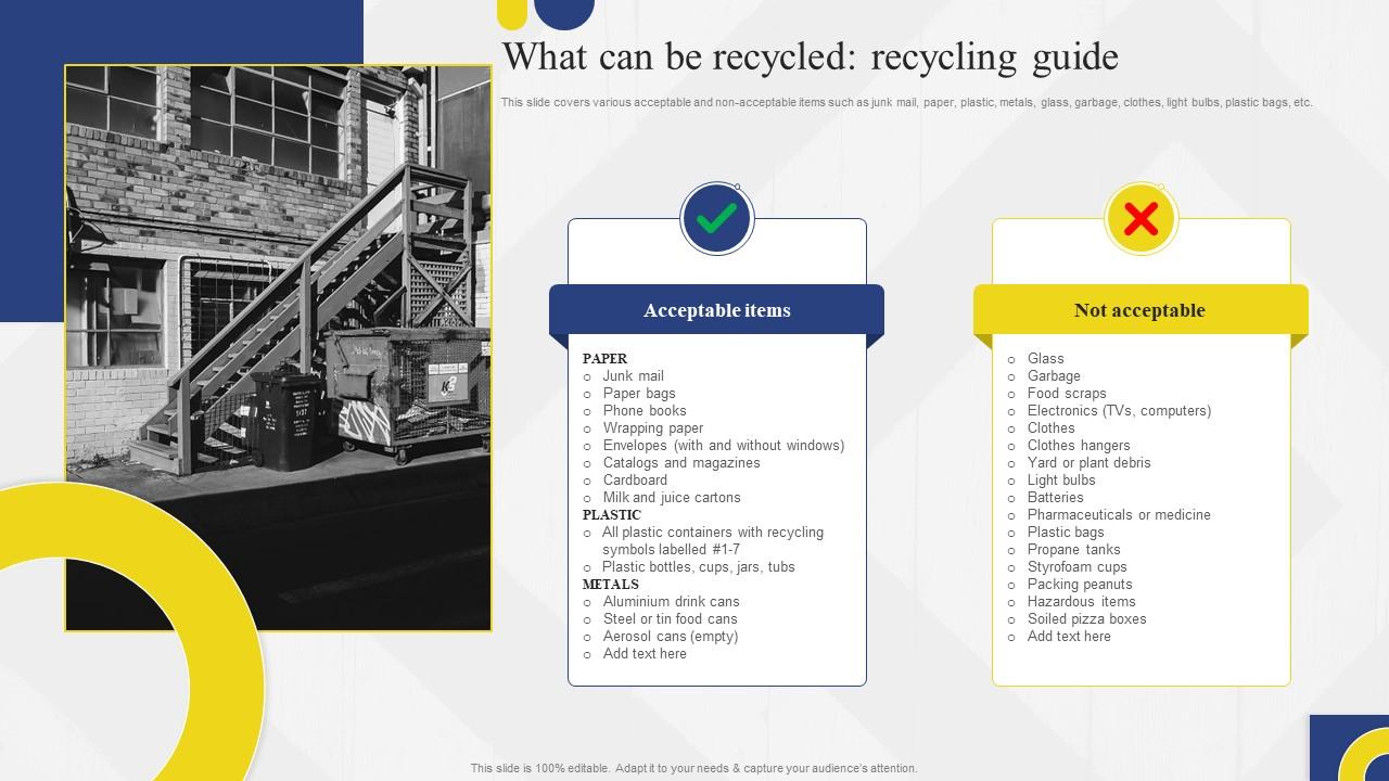 What Can Be Recycled Recycling Guide Waste Management Service Proposal PPT Template
