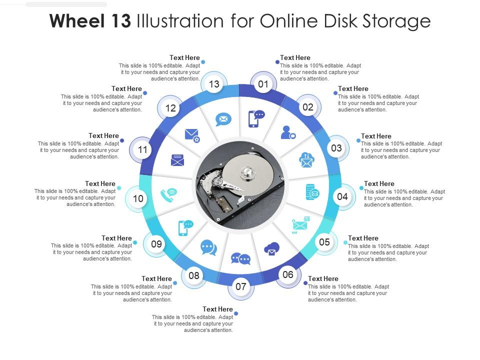 Wheel 13 illustration for online disk storage infographic template