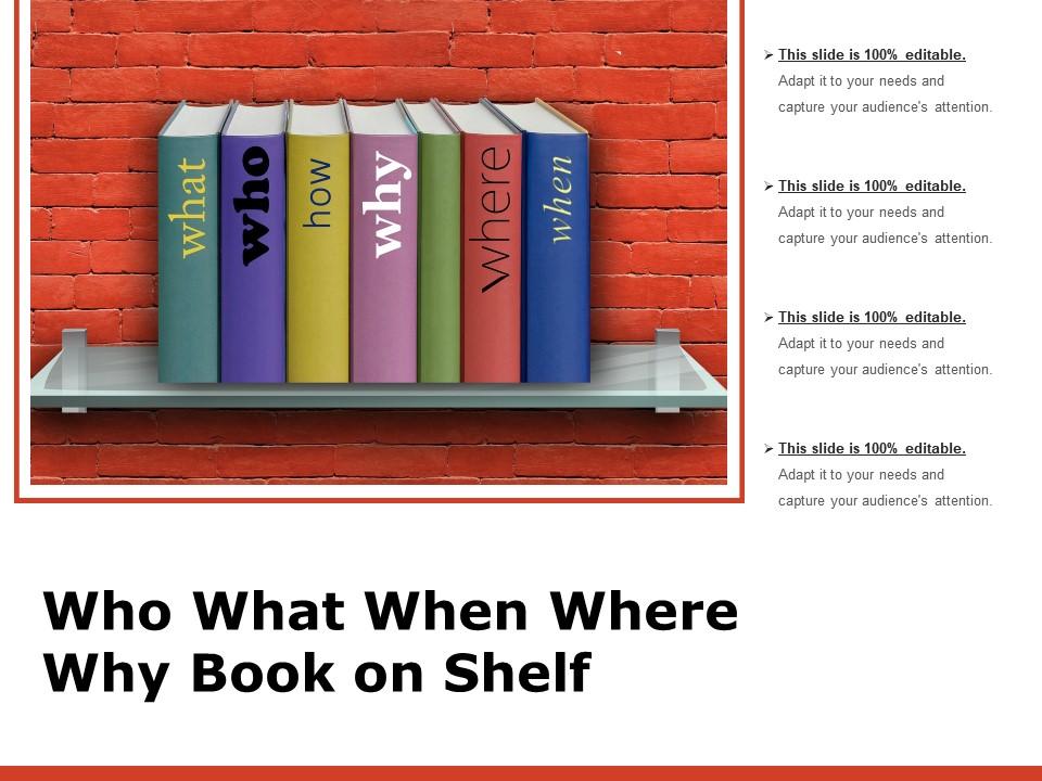 Who what when where why book on shelf Slide01