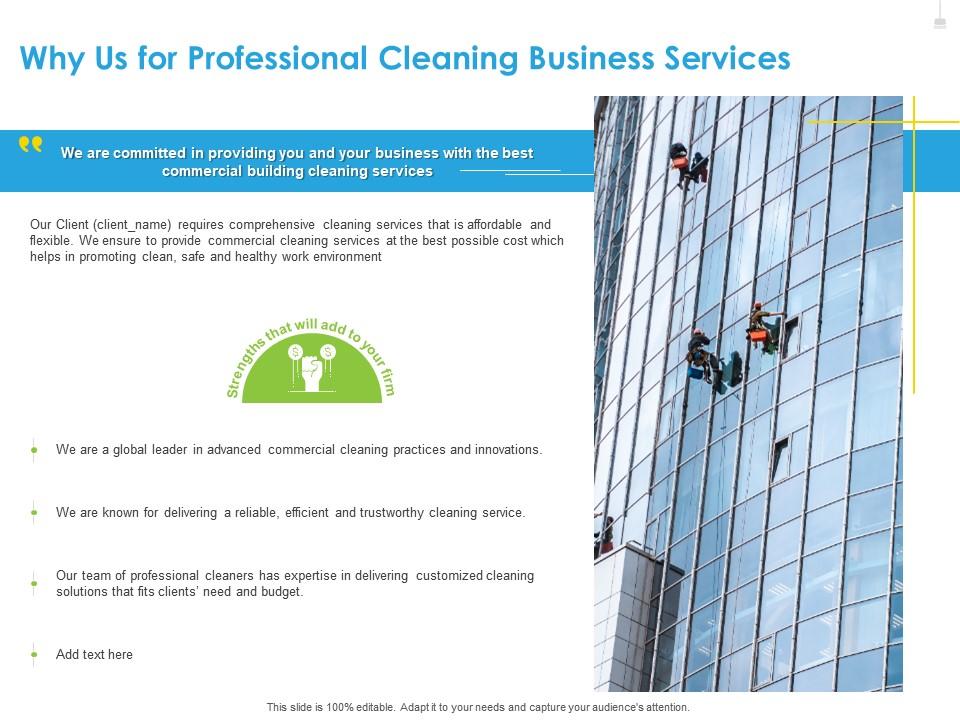 Why us for professional cleaning business services ppt file display Slide01