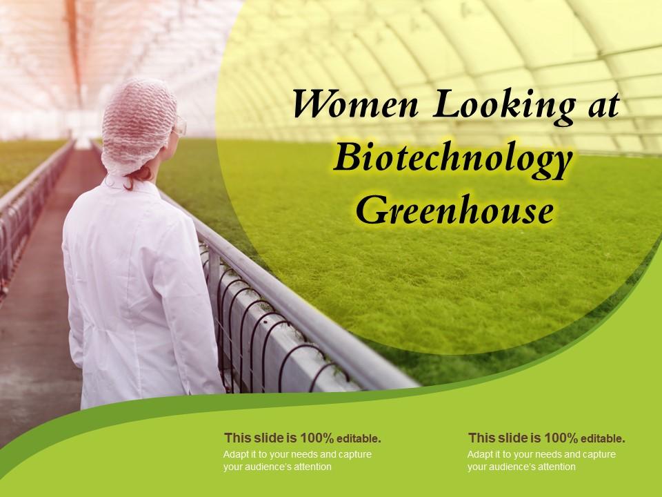 Women looking at biotechnology greenhouse