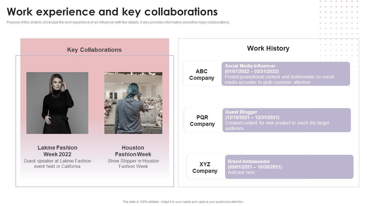 Top 10 Work Experience And Key Collaborations PowerPoint Presentation ...