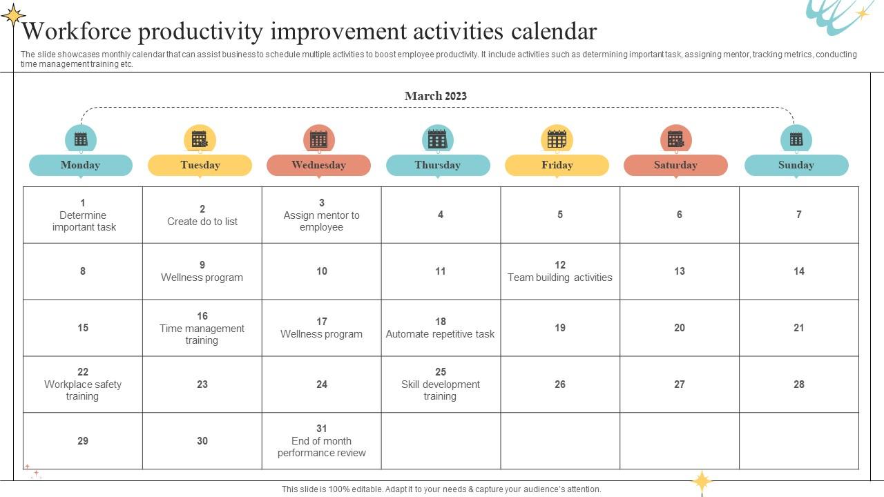 Workforce Productivity Improvement Activities Calendar PPT Presentation