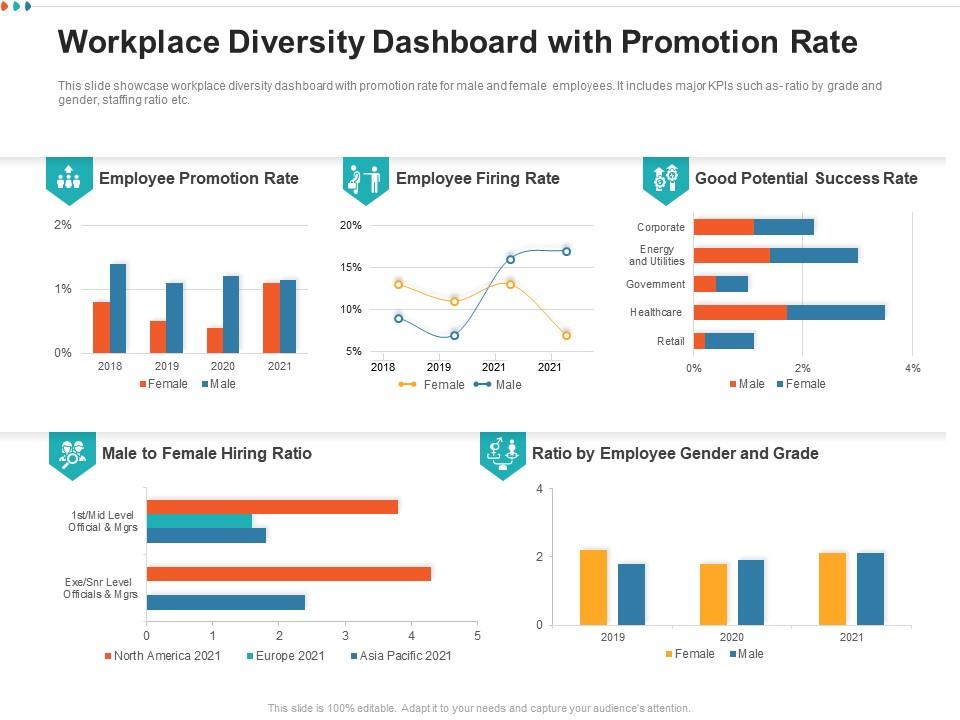 Workplace diversity dashboard with promotion rate Slide01