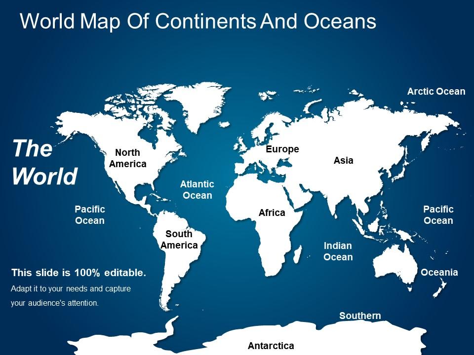 World map of continents and oceans Slide01