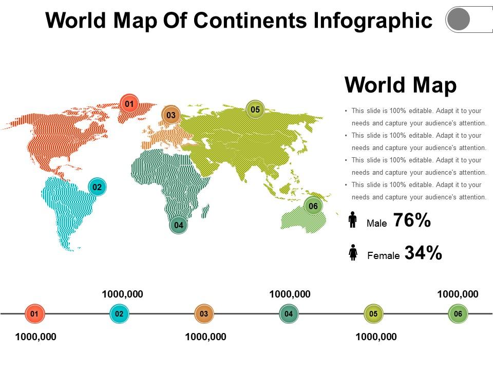 World map of continents infographic Slide01