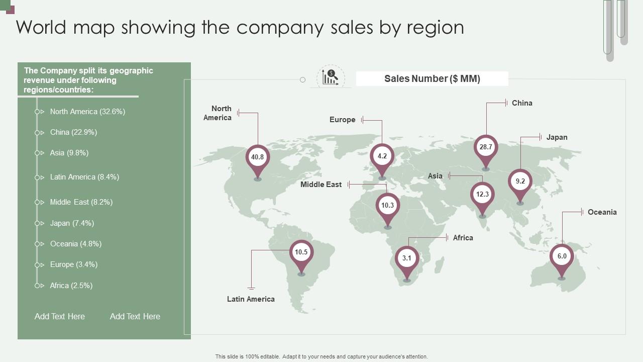 World Map Showing The Company Sales - World Map Showing The Company Sales By Region Slide01 