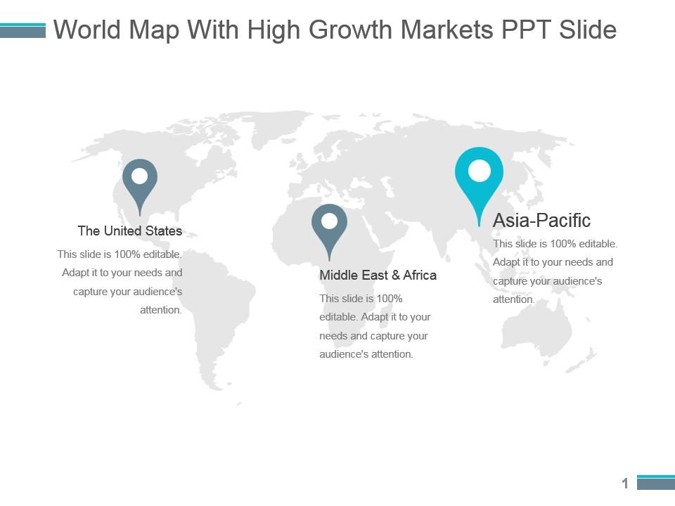 World map with high growth markets ppt slide Slide00
