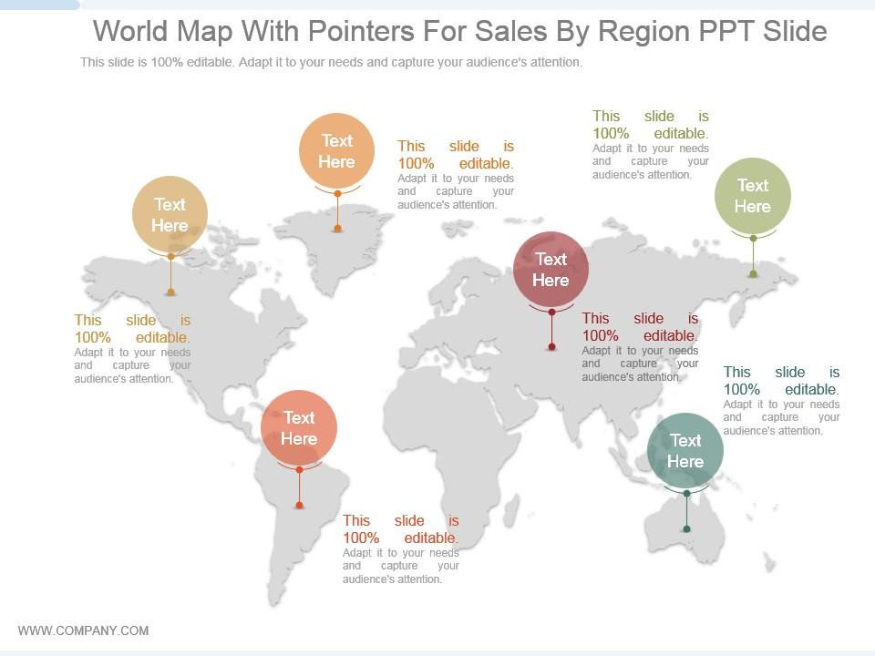 World map with pointers for sales by region ppt slide Slide00
