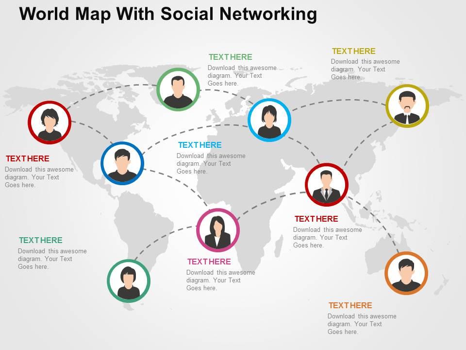 World map with social networking flat powerpoint design Slide00