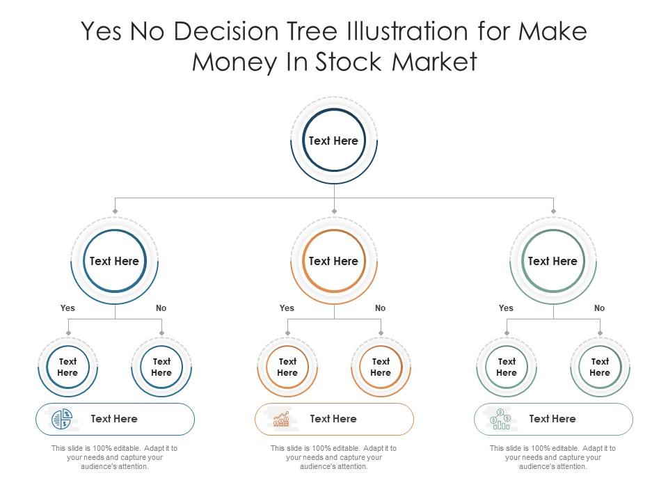 Yes no decision tree illustration for make money in stock market infographic template Slide01