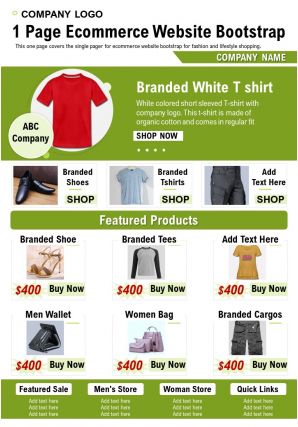 1 page ecommerce website bootstrap presentation report infographic ppt pdf document