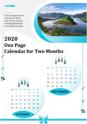 2020 one page calendar for two months presentation report infographic ppt pdf document