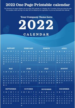2022 one page printable calendar presentation report infographic ppt pdf document