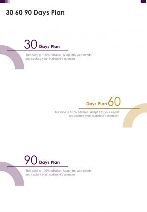 30 60 90 Days Plan Entertainment Project Proposal One Pager Sample Example Document