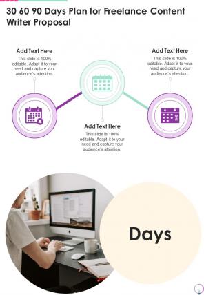 30 60 90 Days Plan For Freelance Content Writer One Pager Sample Example Document