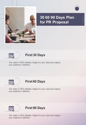 30 60 90 Days Plan For Pr Proposal One Pager Sample Example Document