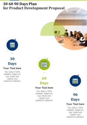 30 60 90 Days Plan For Product Development Proposal One Pager Sample Example Document