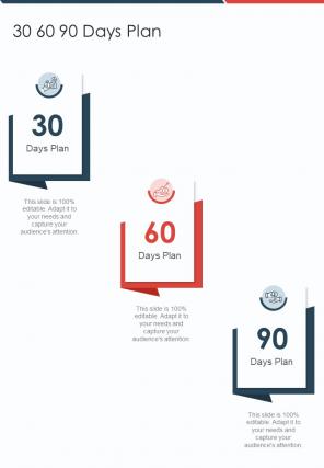 30 60 90 Days Plan Investment Advisory One Pager Sample Example Document